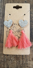 Load image into Gallery viewer, Crystal Heart/Fringe Earrings