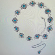 Load image into Gallery viewer, Mixed metal Concho Chain Belt with turquoise stone Concho AZD2BT