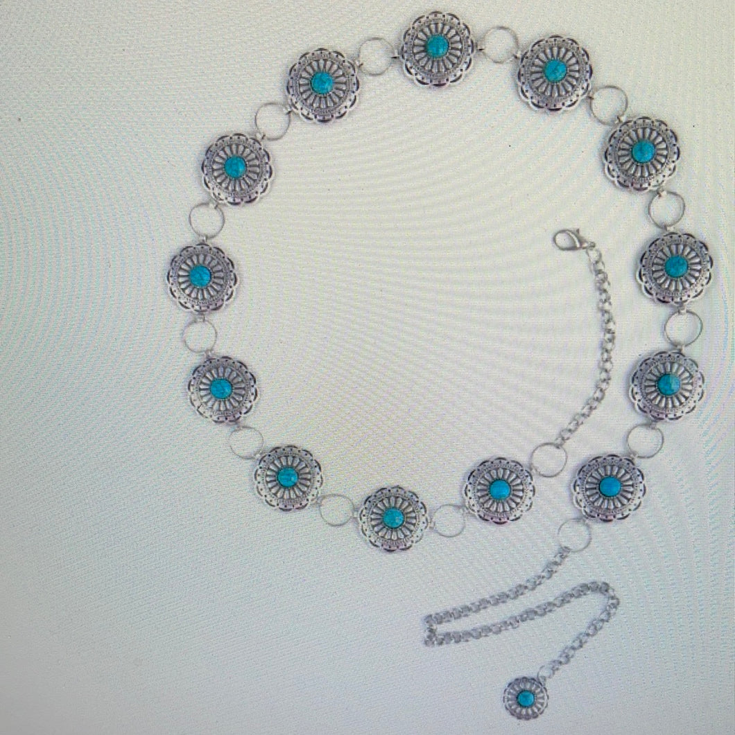 Mixed metal Concho Chain Belt with turquoise stone Concho AZD2BT