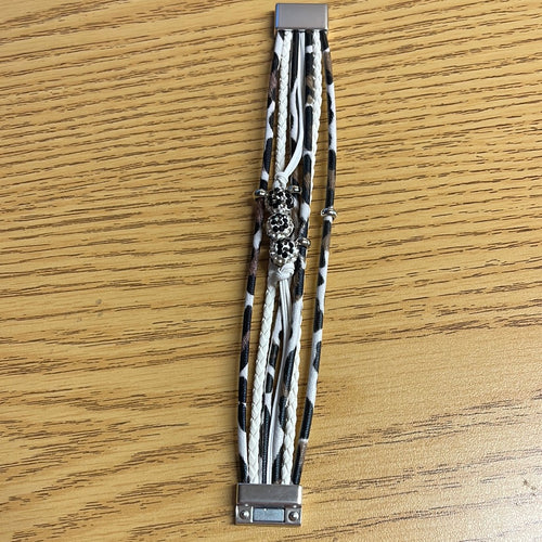 Leopard Animal Print Leather & Rhinestone Bracelet