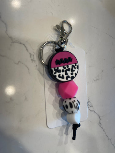 Mama Silicone Beaded Keychain