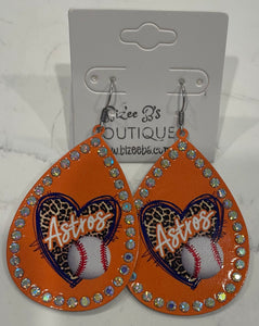 Astros Rhinestone Teardrop Earrings