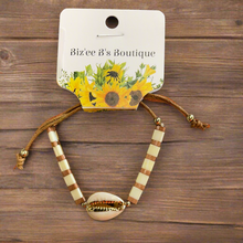Load image into Gallery viewer, Tile Bead Cowrie Shell Adjustable Cord Bracelet BB00426