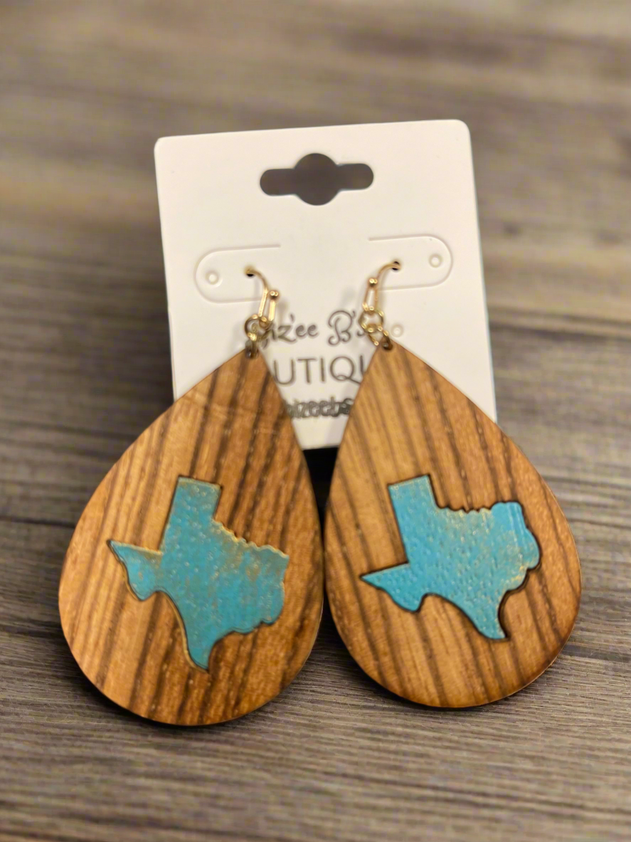 Texas Wood Teardrop Earrings