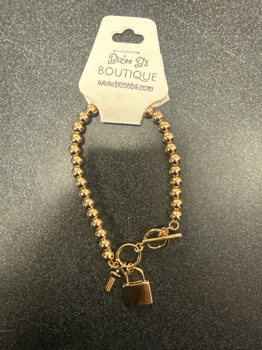 Gold Lock and Key Bracelet