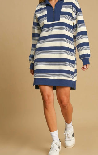 Stripe Half Zip Up Dress