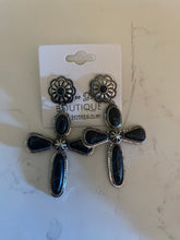 Load image into Gallery viewer, Stone Cross Earrings with Silver Outline