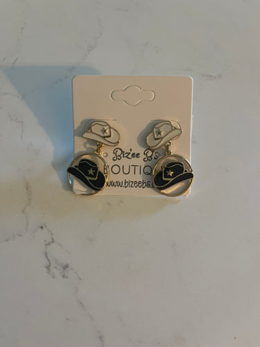 Double Cowgirl Hat Drop Earrings