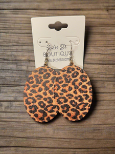 Leopard Oval Wood Earrings