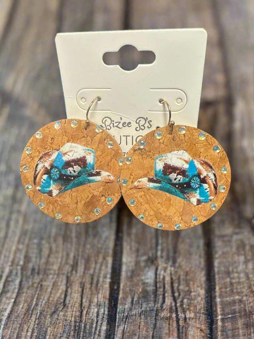 Round Cork Cowboy Hat Earrings