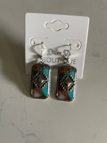 Rectangle Silver Aztec Earrings