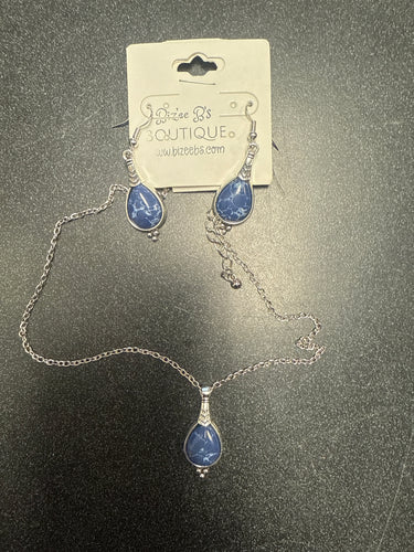 Blue Marble Stone Necklace Set