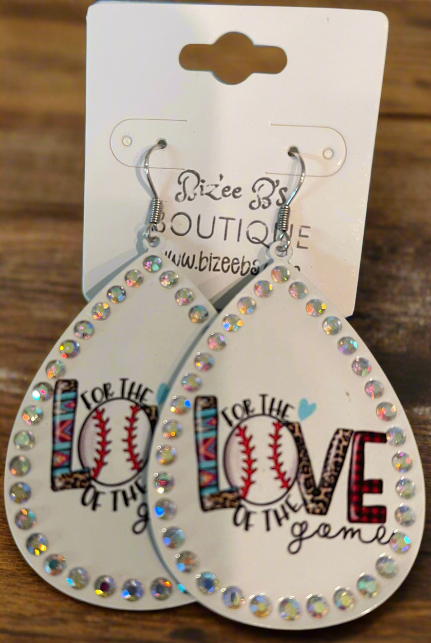 For The Love Rhinestone Baseball Theme Earrings