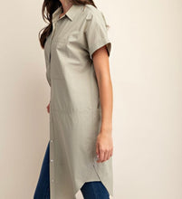 Load image into Gallery viewer, Oversized Button Down Shirt Dress with Short Sleeve