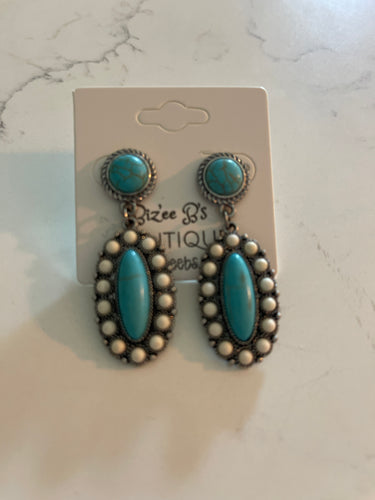 White & Turquoise Stud Dangle Earrings