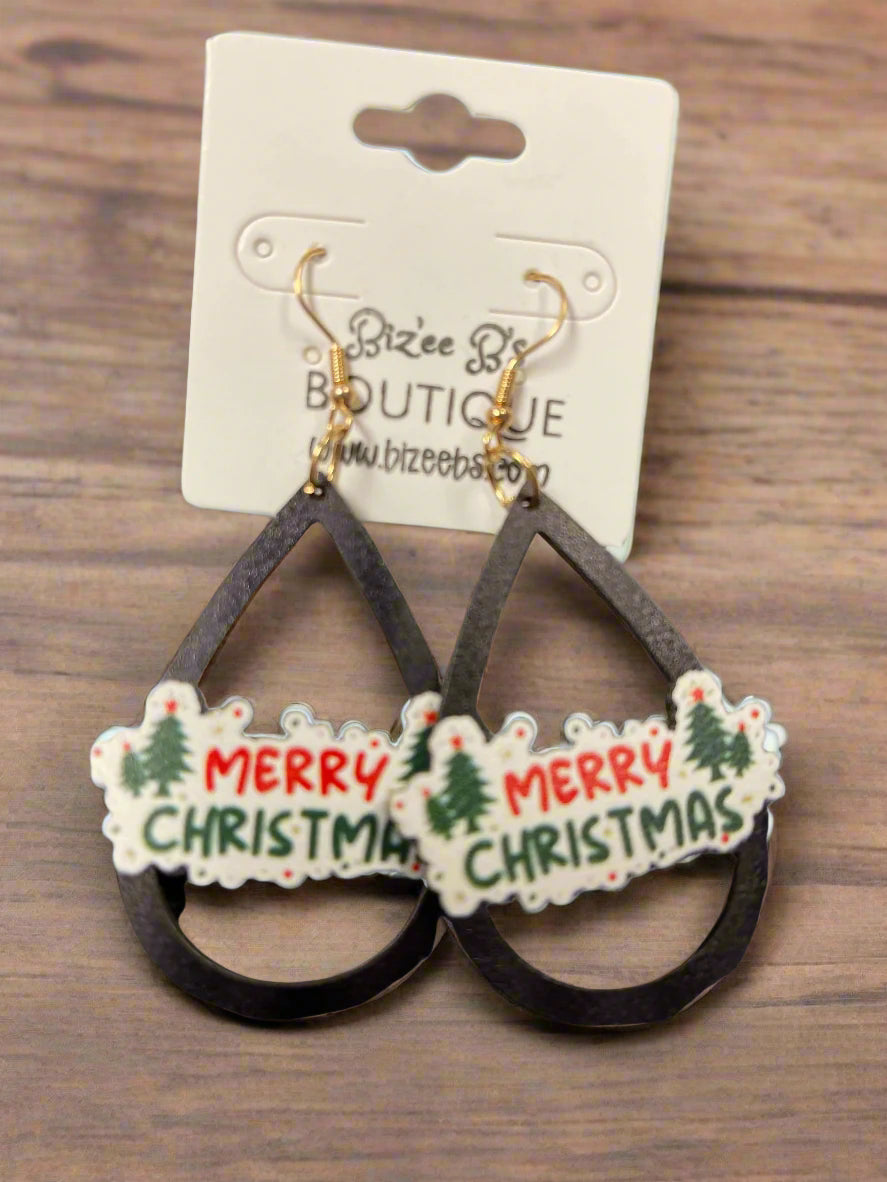 Wooden Teardrop Christmas Earrings