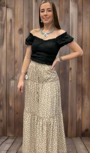 Waist Smocking Ruffle Tiered Long Skirt