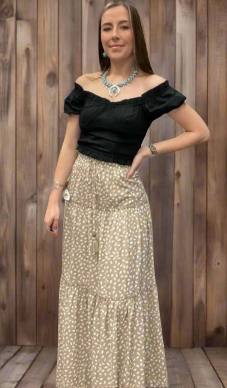 Waist Smocking Ruffle Tiered Long Skirt