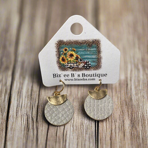 Gold Tone Grey Python Disk Earrings