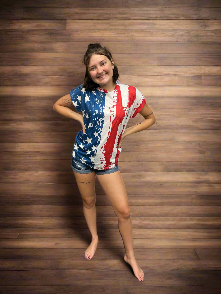 American Flag Print Casual T shirt