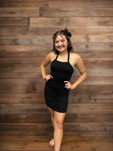 Black Cross Strap Hip Dress