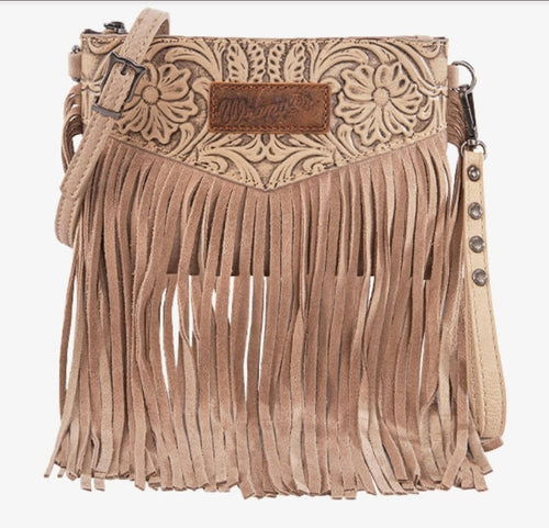 Wrangler Vintage Floral Tooled Fringe Wristlet/Crossbody