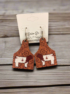 Wood Cow Earrings