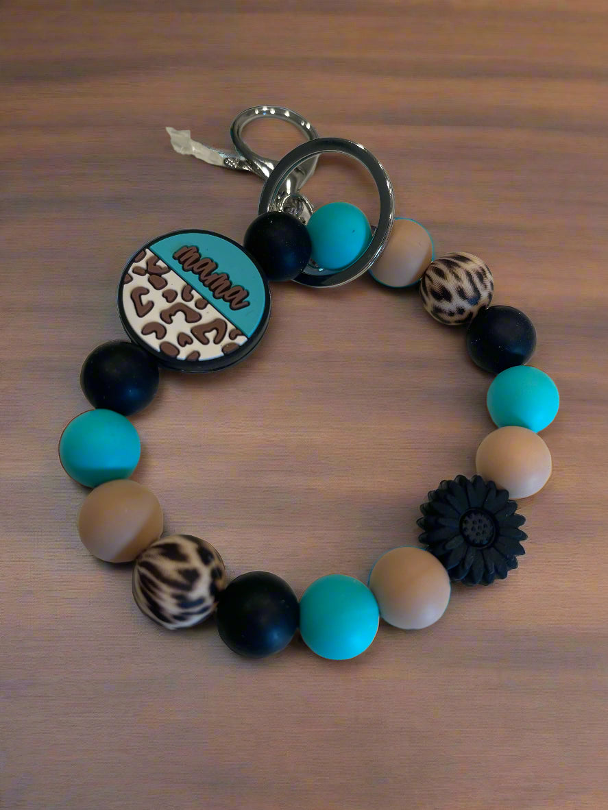 Kemstone Designs Silicone Bead Keychain Bracelet - Wristlet Key Ring For Women (White Mama, 1.57 Inch)