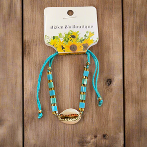Tile Bead Cowrie Shell Adjustable Cord Bracelet BB00426