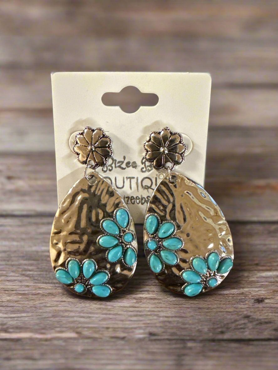 Silver with Turquoise Oval Earrings