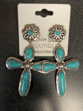 Load image into Gallery viewer, Stone Cross Earrings with Silver Outline