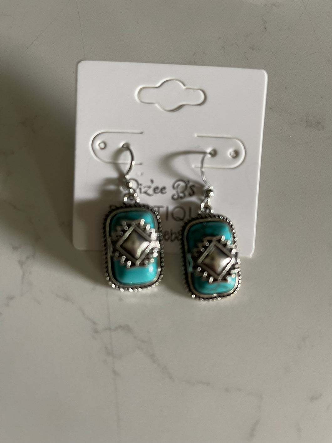 Rectangle Silver Aztec Earrings