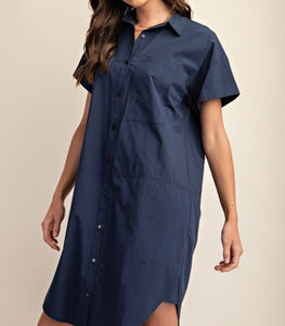 Oversized Button Down Shirt Dress with Short Sleeve