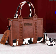 Load image into Gallery viewer, Wrangler Cow Print Concealed Carry Tote/Crossbody