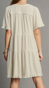 Linen Tiered Fray Details Dress