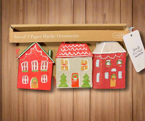 Mud Pie Set of 3 Paper Mache Ornaments