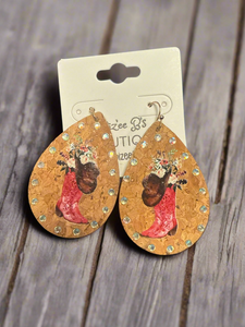 Teardrop Cork Pink Boot Earrings