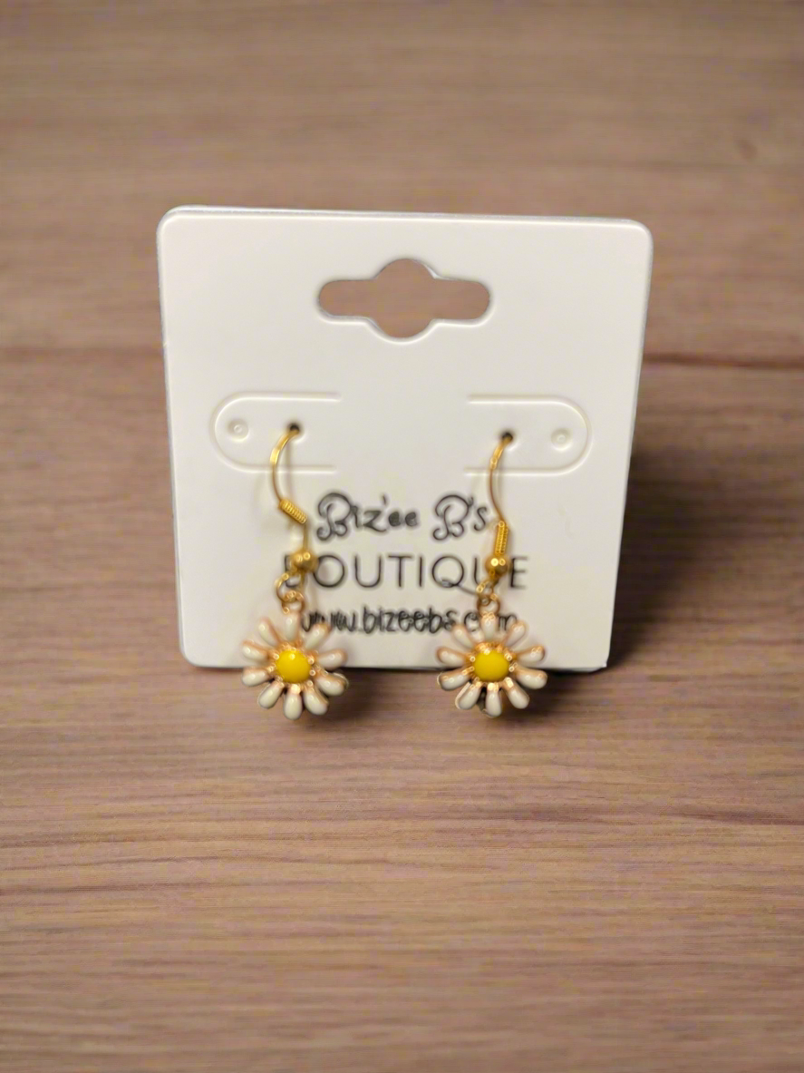 Gold Dangle Daisy Earrings