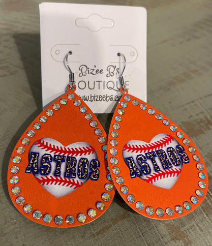 Astros Rhinestone Teardrop Earrings