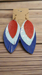 Feather Layered Earrings Red White & Blue 73701