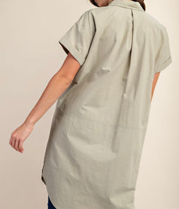 Oversized Button Down Shirt Dress with Short Sleeve