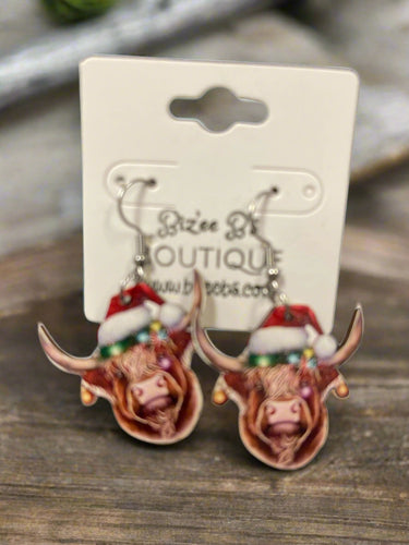 Highland Cow Christmas Wooden Earrings
