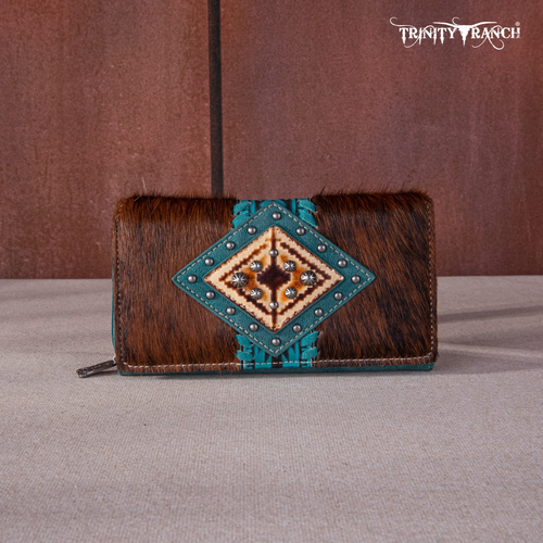 Trinity Ranch Hair-On Cowhide and Turquoise Wallet