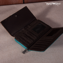 Load image into Gallery viewer, Trinity Ranch Hair-On Cowhide and Turquoise Wallet