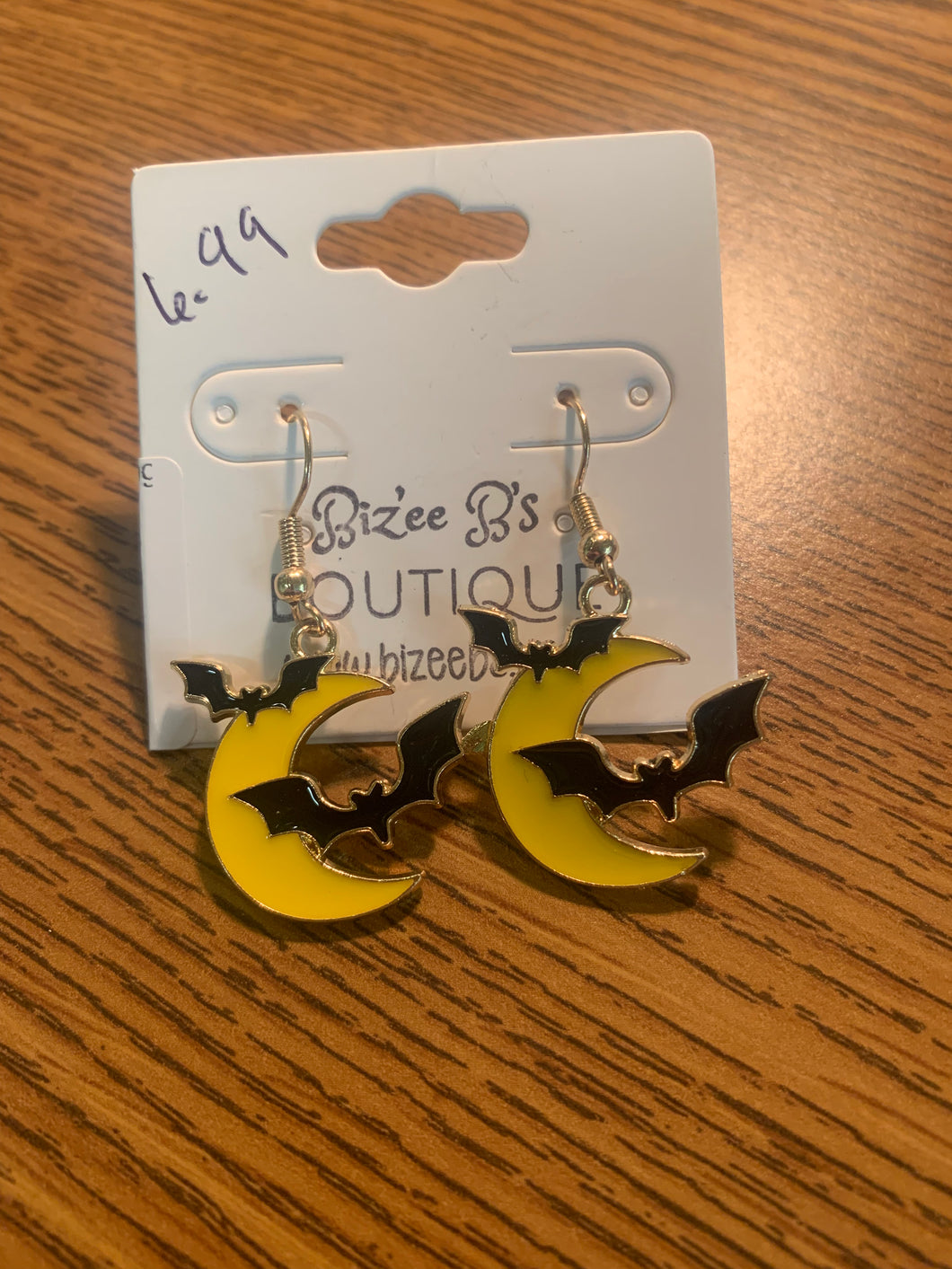 Black bats and yellow moon earrings