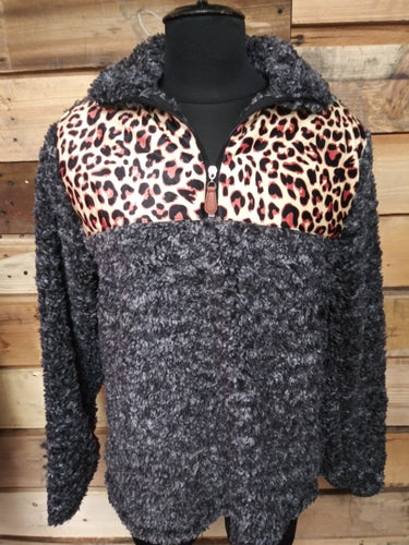 Leopard print sherpa pull over
