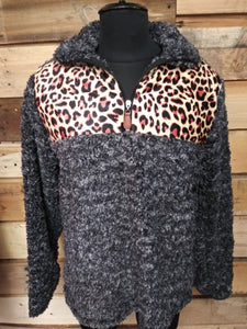 Leopard print sherpa pull over