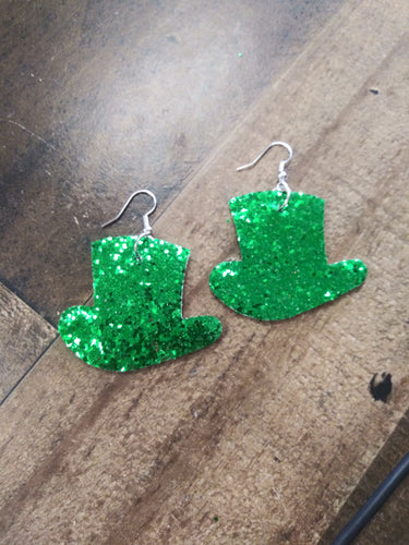 St. Patrick Glitter Top Hat Earrings