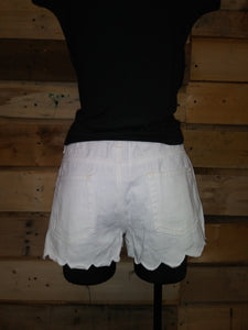 Scalloped Edge White Denim Shorts