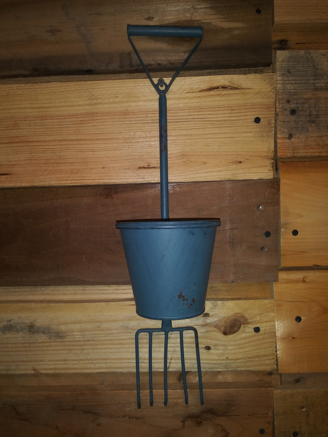 Wrought Iron Tool Planter-Blue Pitchfork